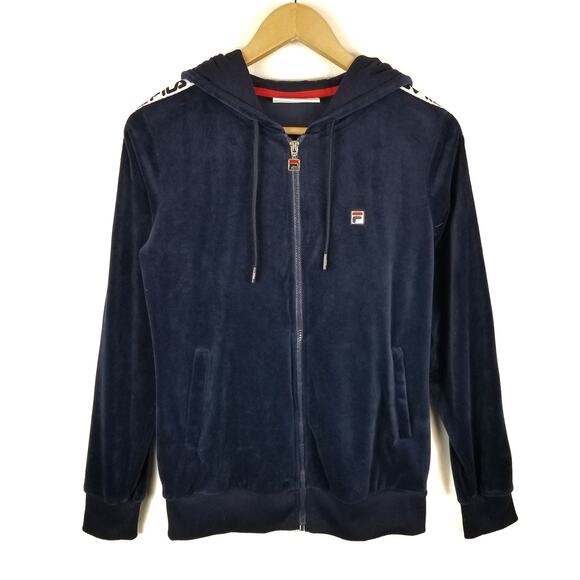 Fila Women's Navy Blue Velour Hoodie Track Jacket Size S Small - Picture 1 of 6